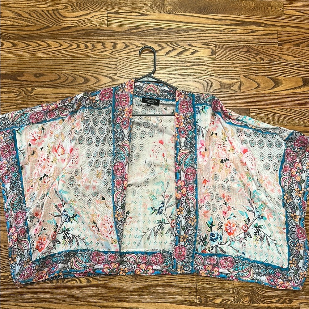 Anthropologie Floral Kimono with Blue and Pink Accents